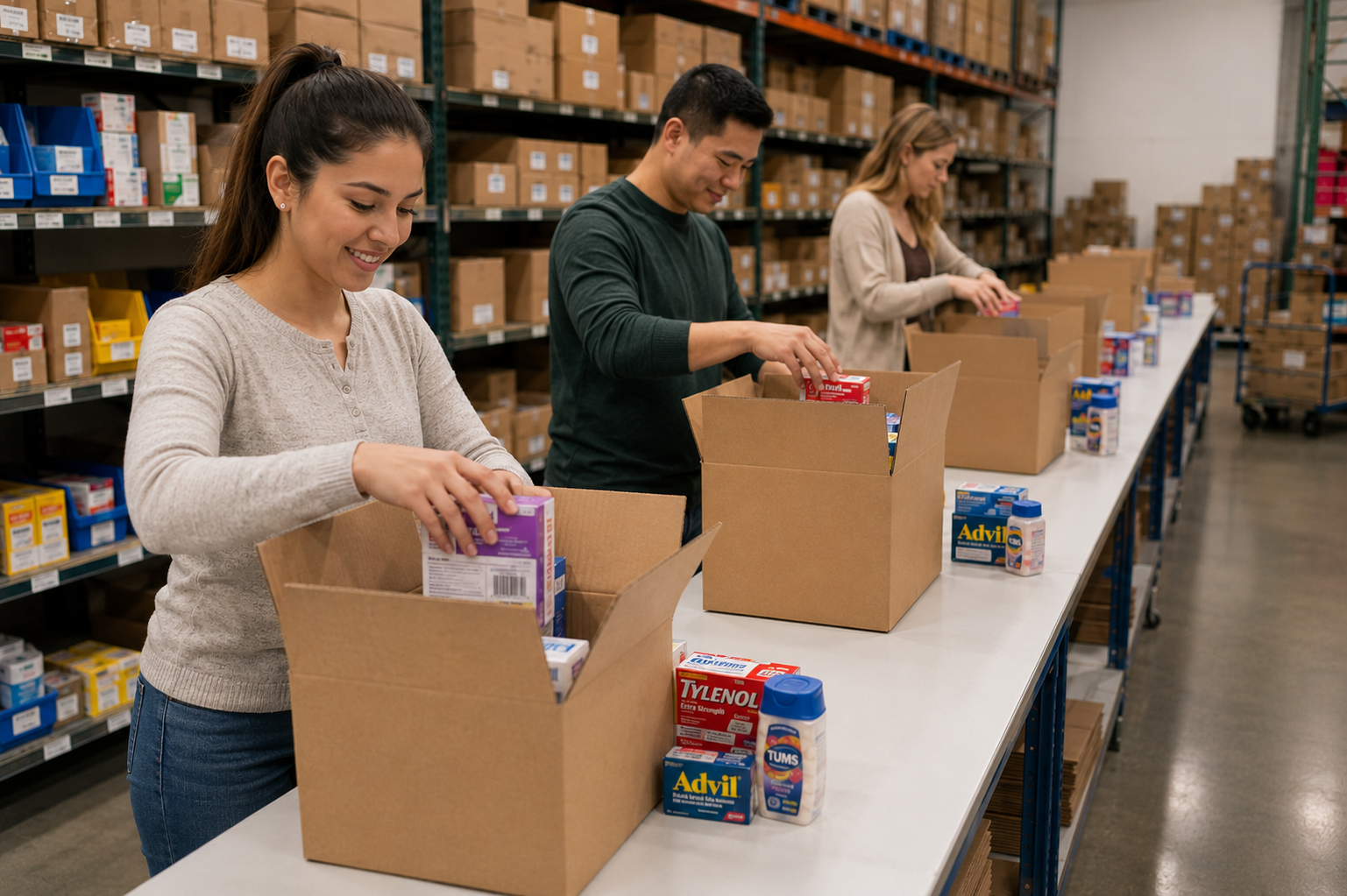 Packaged OTC wellness products and shipping boxes